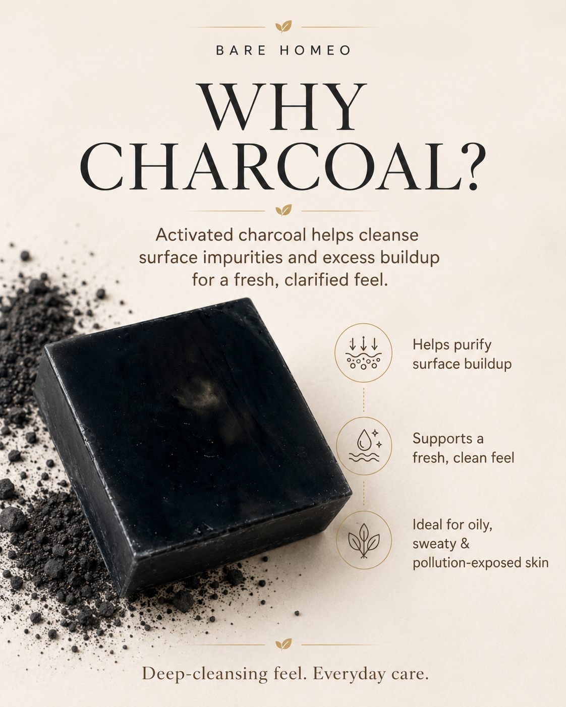Bare Homeo Charcoal Purify Bath Bar | Activated Charcoal Glycerin Soap | 100 g